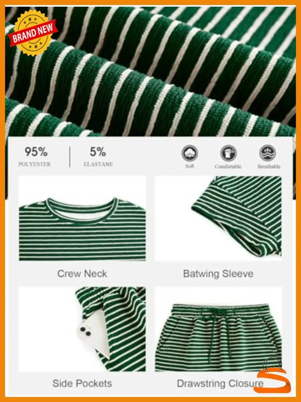 Striped 2 Piece Lounge Set Short Sleeve Drawstring Shorts Matching Set Pajamas